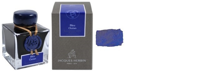 Jacques Herbin Ink bottle, 1670 Inks series Ocean blue ink (with gold flecks)