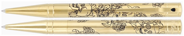 Dupont, S.T. Ballpoint pen, D-Initial series Gilt (Skull & Roses)
