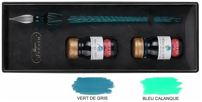 Jacques Herbin Glass pen & ink bottles set Emerald