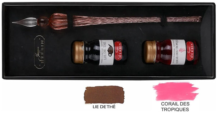 Jacques Herbin Glass pen & ink bottles set Coral