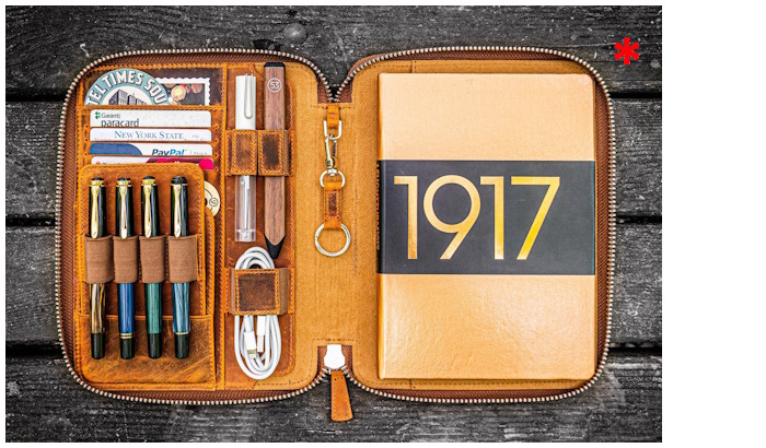 Galen Leather Co. Pouch, Leather Zippered A5 Notebook Folio series Crazy Horse Brown