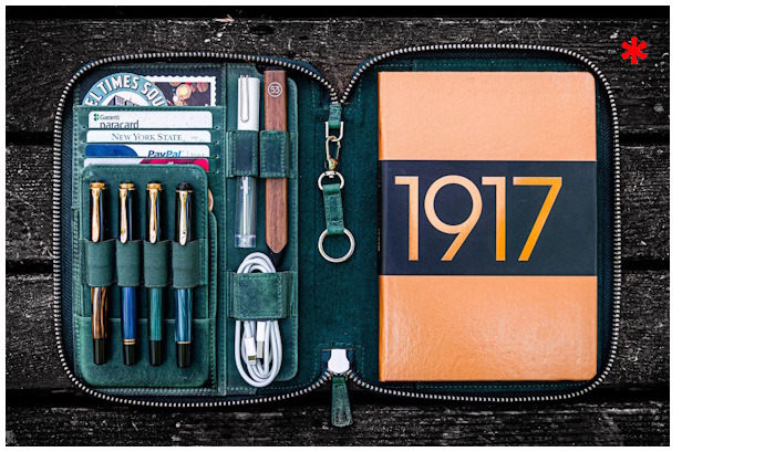 Galen Leather Co. Pouch, Leather Zippered A5 Notebook Folio series Crazy Horse Forest Green