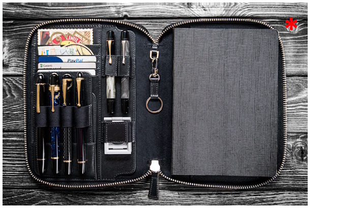 Galen Leather Co. Pouch, Leather Zippered A5 Notebook Folio series Black