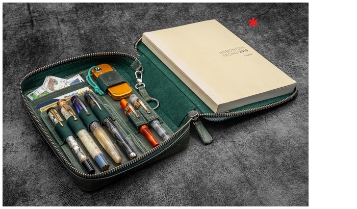 Galen Leather Co. Pouch, Expansi-Folio Leather Wide A5 Zip series Crazy Horse Forest Green