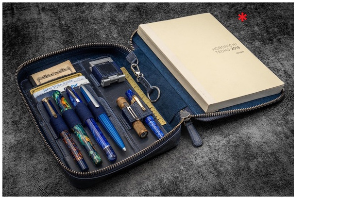 Galen Leather Co. Pouch, Expansi-Folio Leather Wide A5 Zip series Crazy Horse Navy Blue