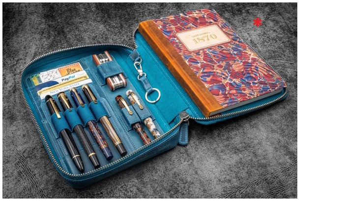 Galen Leather Co. Pouch, Expansi-Folio Leather Wide A5 Zip series Crazy Horse Ocean Blue