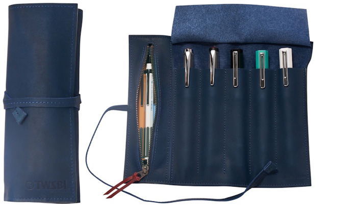 TWSBI Pen pouch, Leather Roll Case series Midnight blue